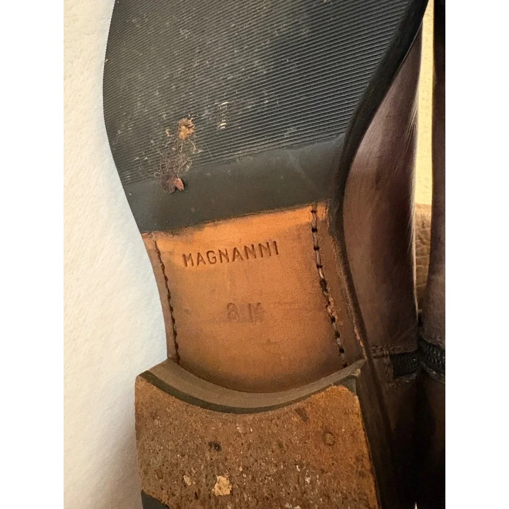 Magnanni Mens Brown Leather Side Zip Chelsea Boots Size 8M Made in Spain